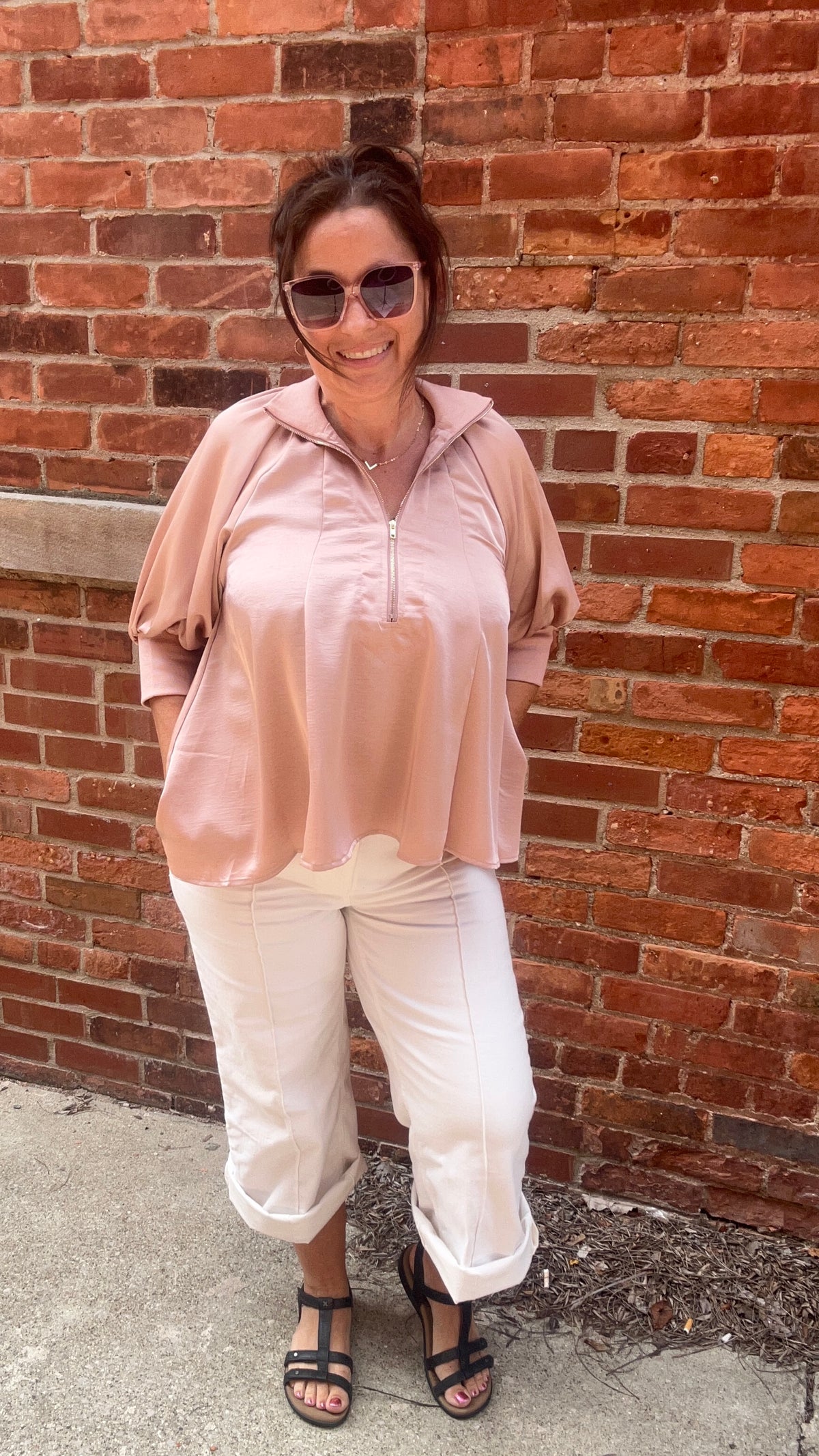 Mock Neck Puff Band Sleeve