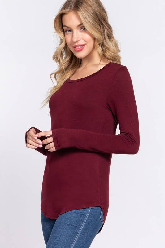 Long Sleeve Round Neck Rayon Spandex Jersey Top