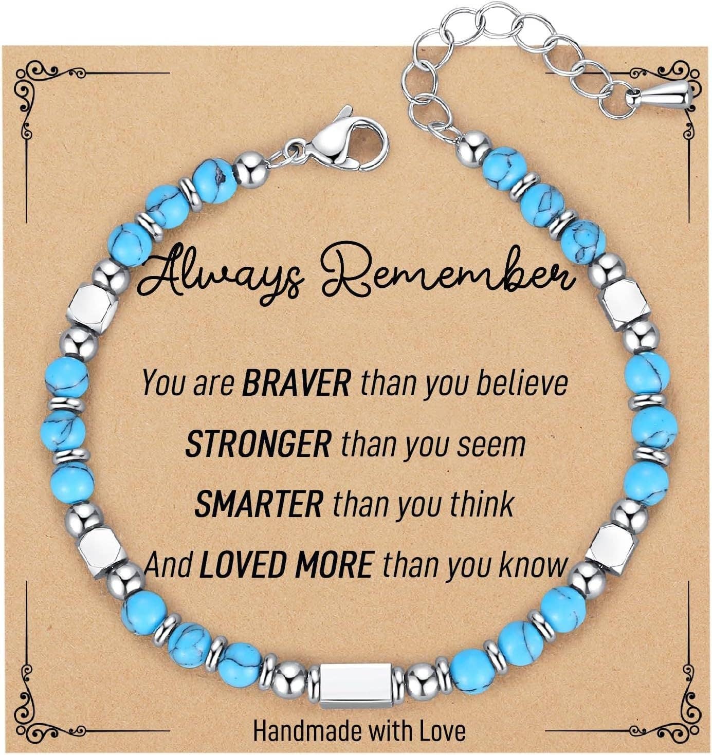 Stone & Stainless Steel Bead Bracelet and Card