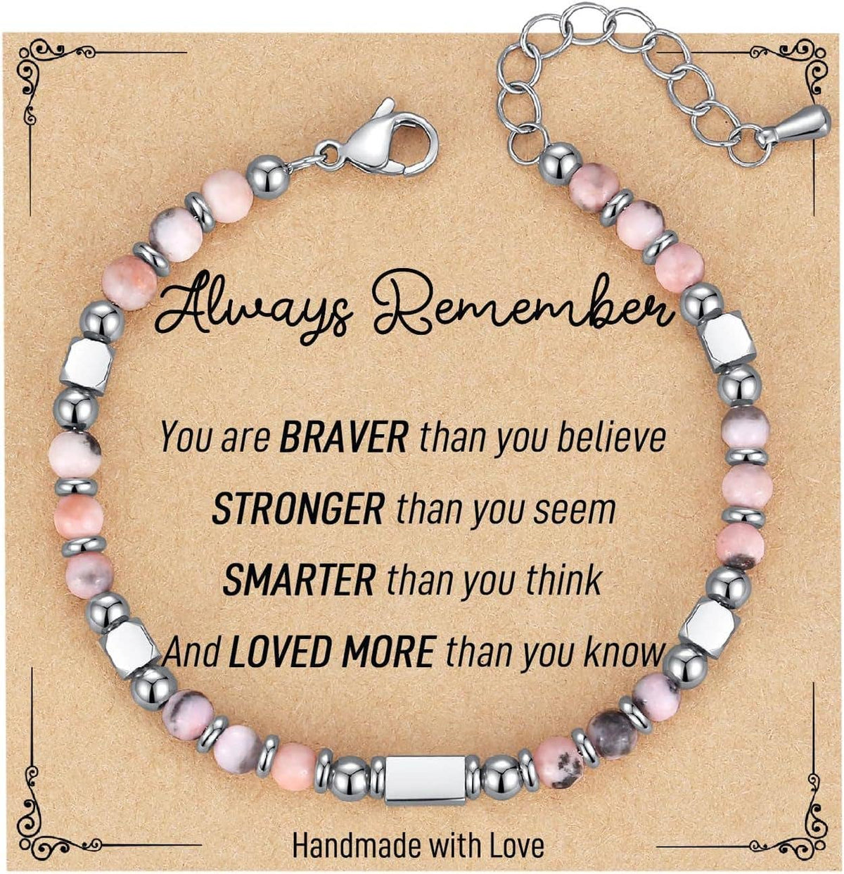 Stone & Stainless Steel Bead Bracelet and Card