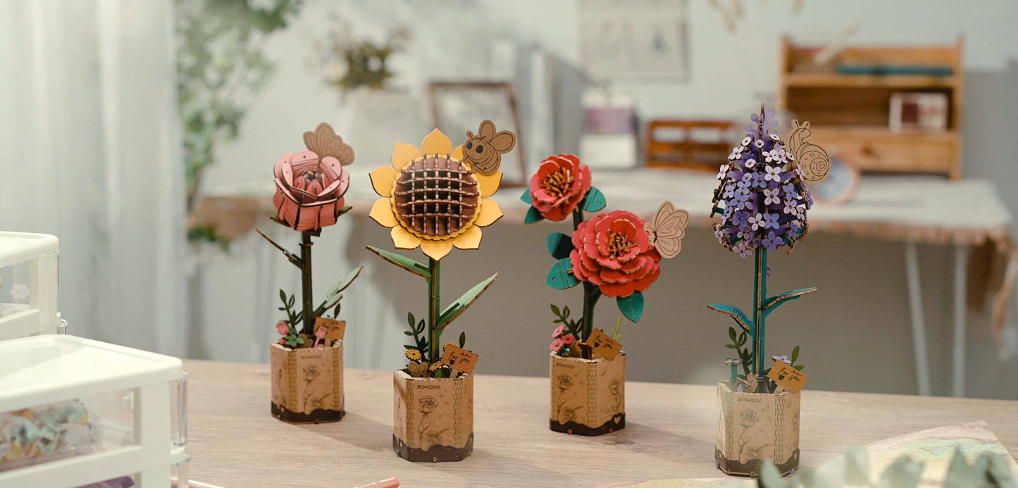 DIY 3D Wooden Flower Puzzle Bundle Pack