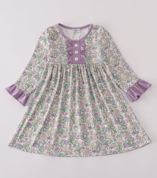 Purple Floral Ruffle Dress