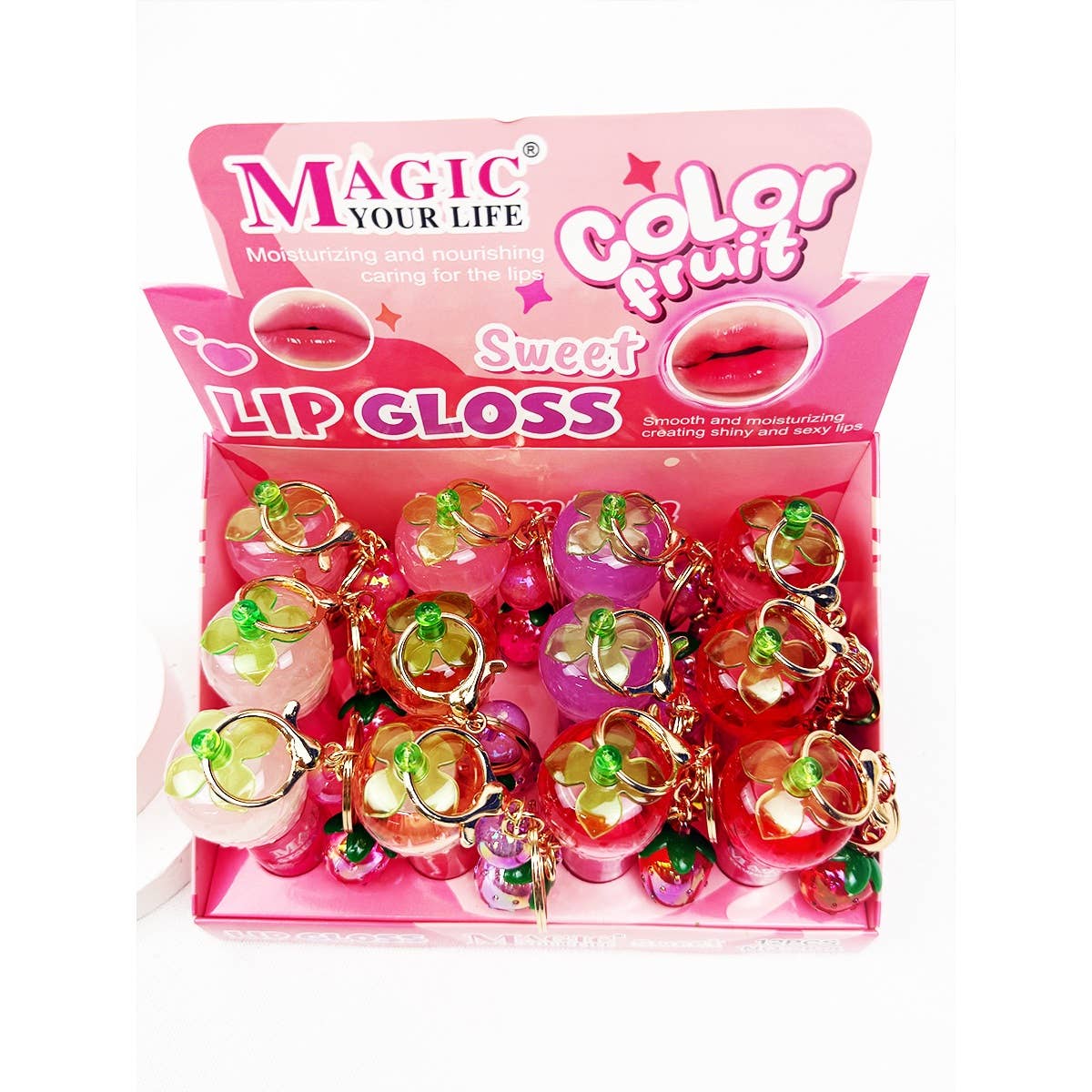 Strawberry Charm Keychain Lip Gloss Set