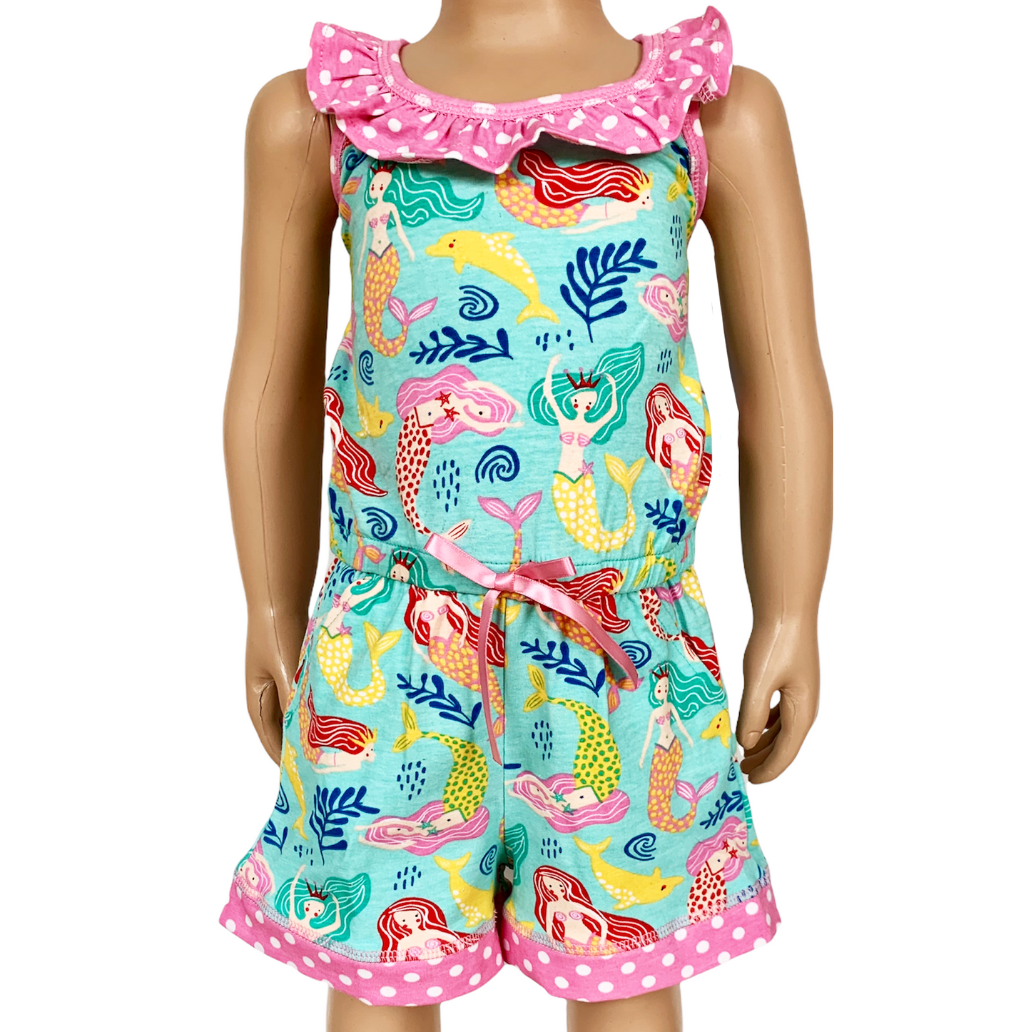 Girls Nautical Mermaid Shorts Jumpsuit Beach