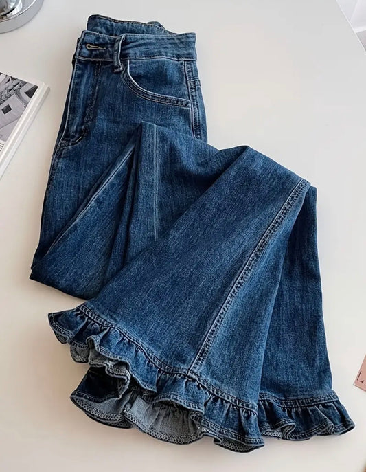 Ruffle Hem High Waist Jeans