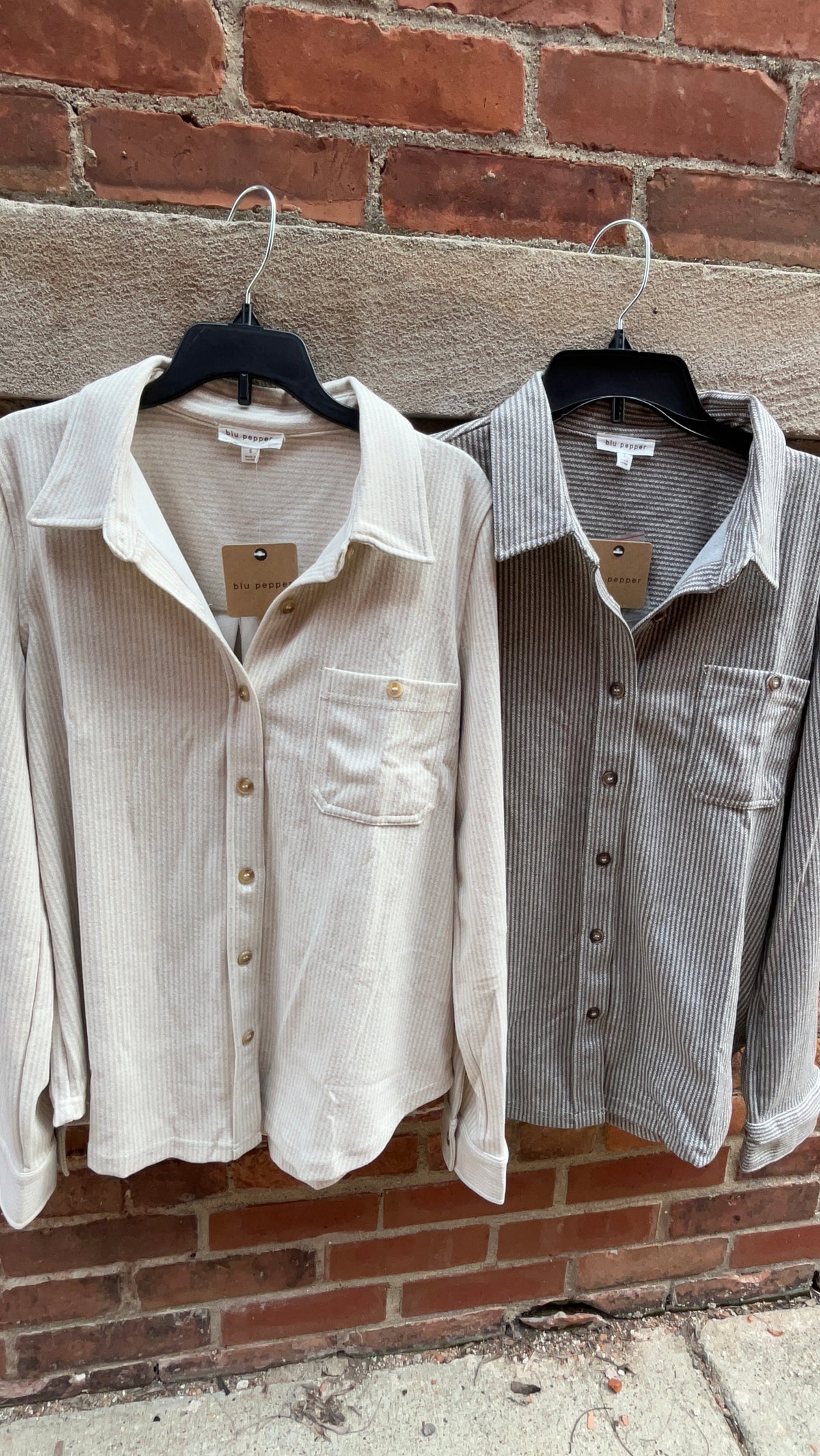 Button Down Pin Stripe Shacket