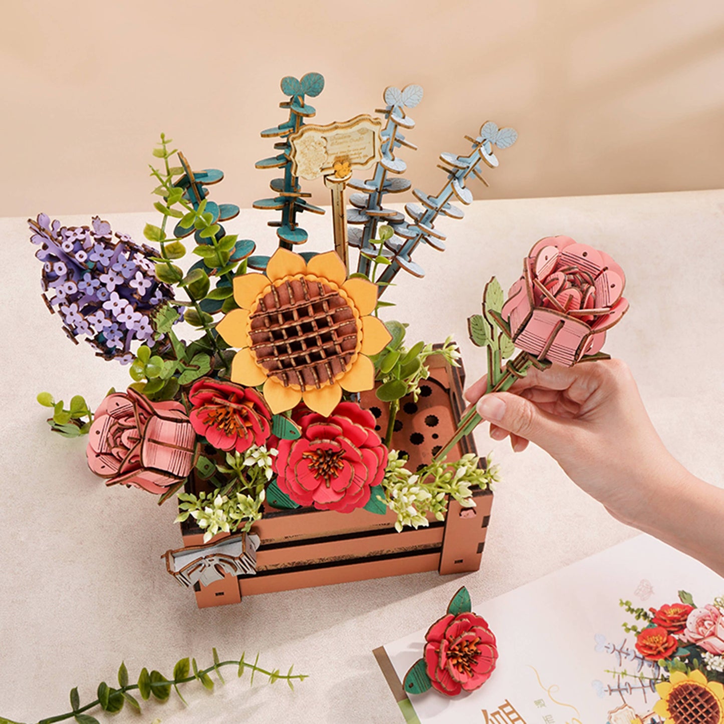 DIY 3D Flower Puzzle Wooden Bloom Box