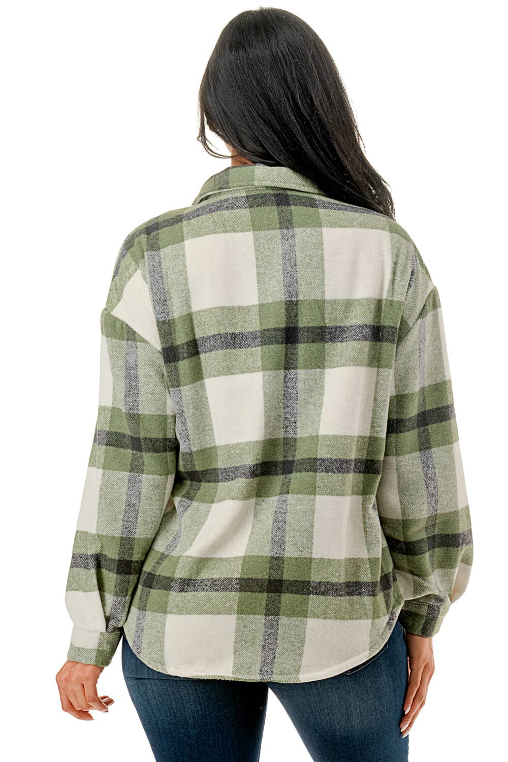 Fur lined plaid flannel shirt jacket shacket with pockets