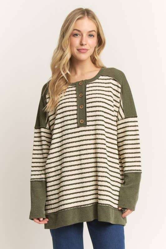 ROUND NECK JACQUARD STRIPE PRINT TOP