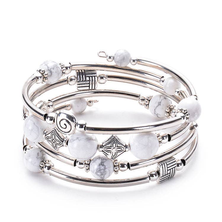 Natural Stone Beaded Wrap Bracelet Stretch Bangle - CS