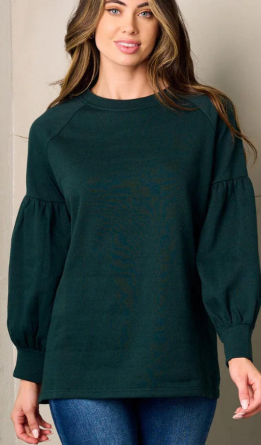 Emerald Green Puffy Sleeve Sweatshirt