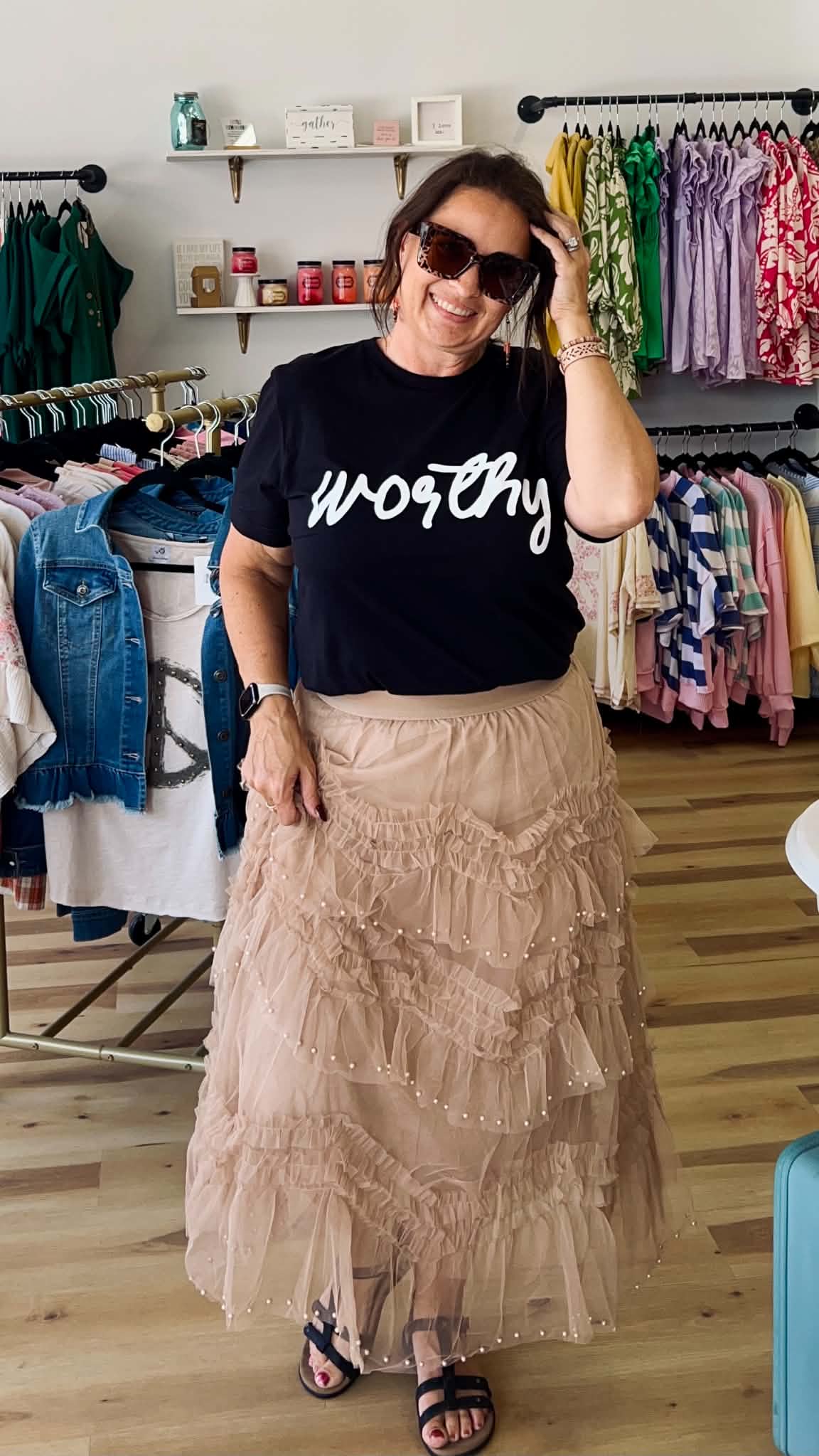 Tiered Ruffle Tulle Skirt With Pearls