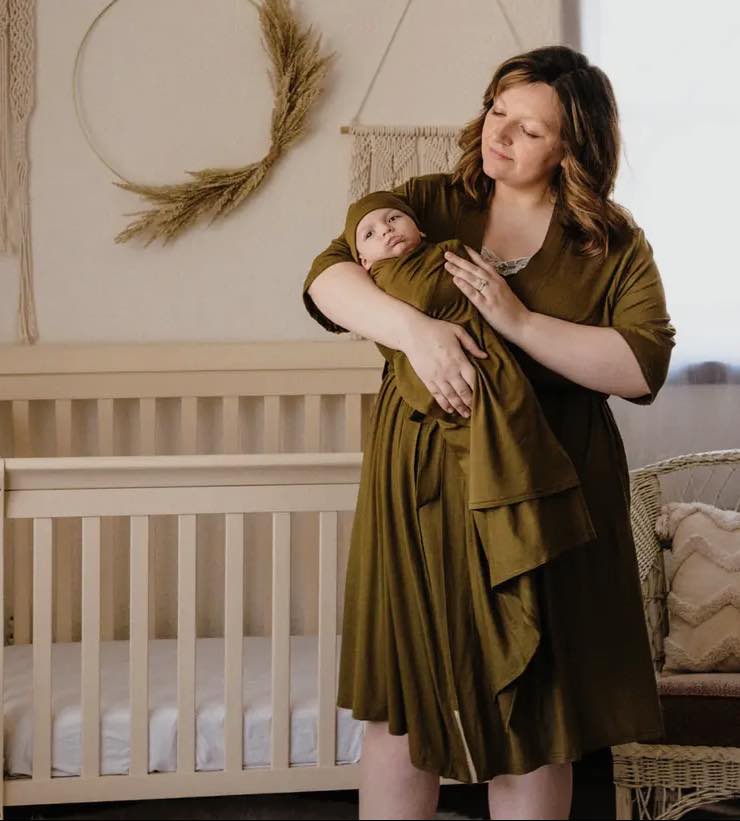 Olive Green Maternity Gown & Swaddle