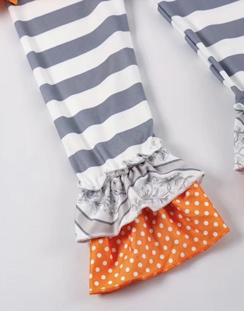 Gray & Orange Striped Polka Dot Set