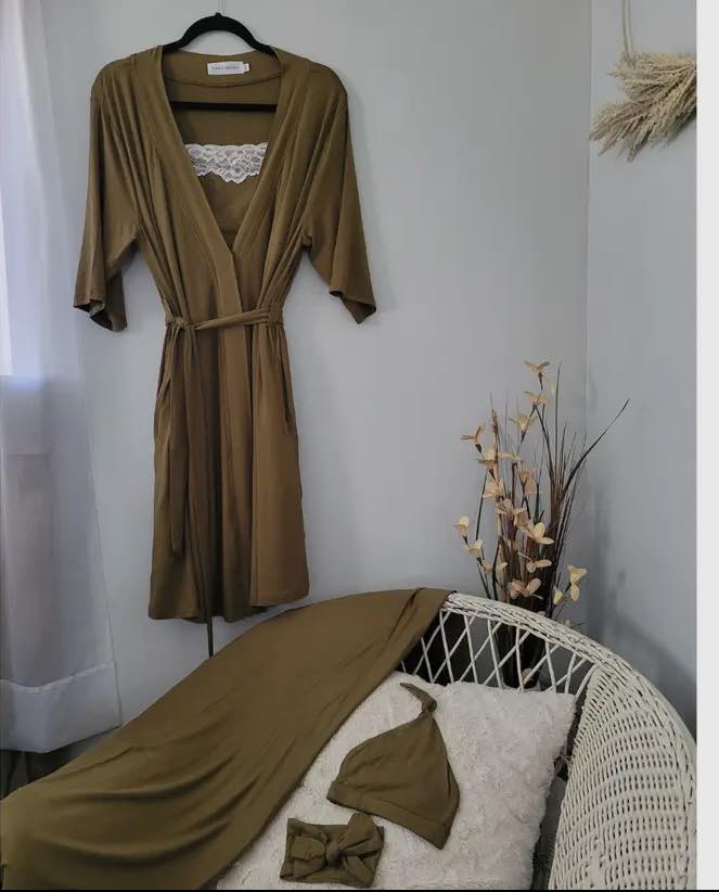 Olive Green Maternity Gown & Swaddle