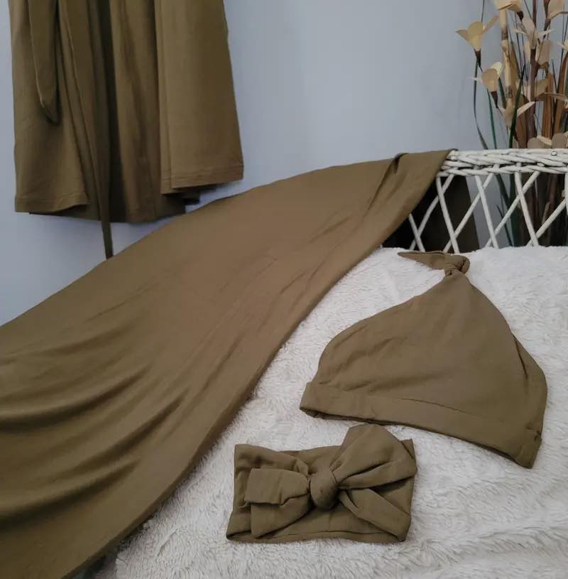 Olive Green Maternity Gown & Swaddle