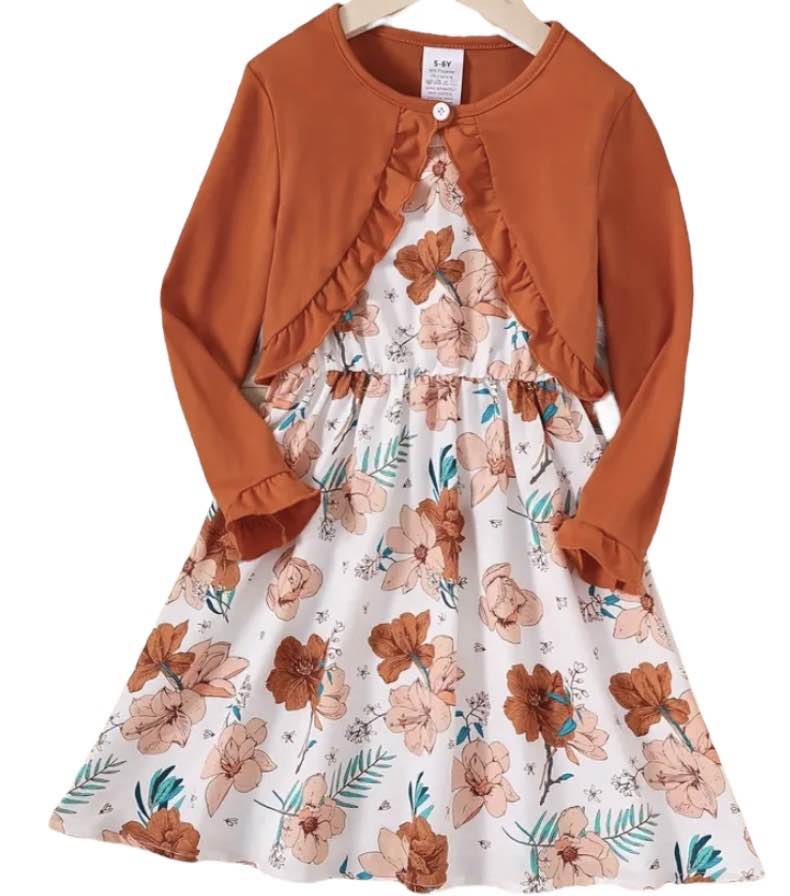 A-line Dress with Ruffle Cardigan