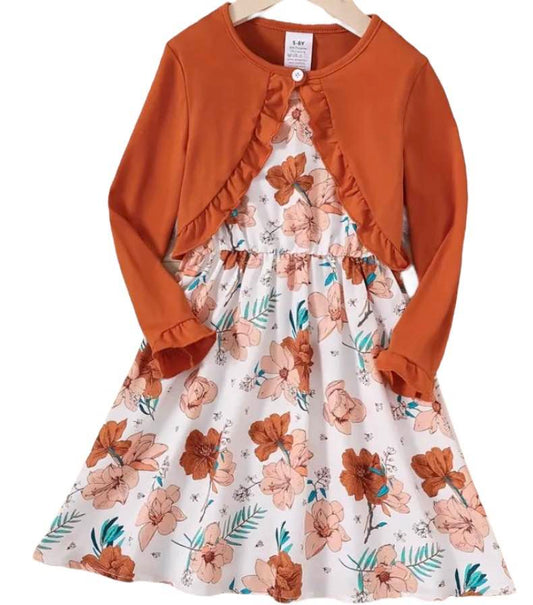 A-line Dress with Ruffle Cardigan