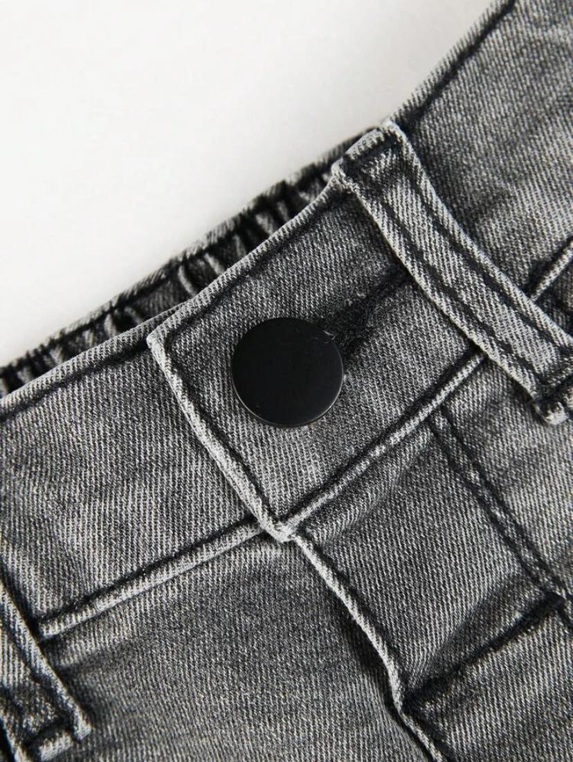 Boys Washed Rolled Hem Gray Shorts