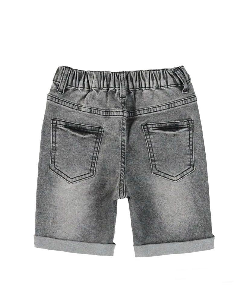 Boys Washed Rolled Hem Gray Shorts