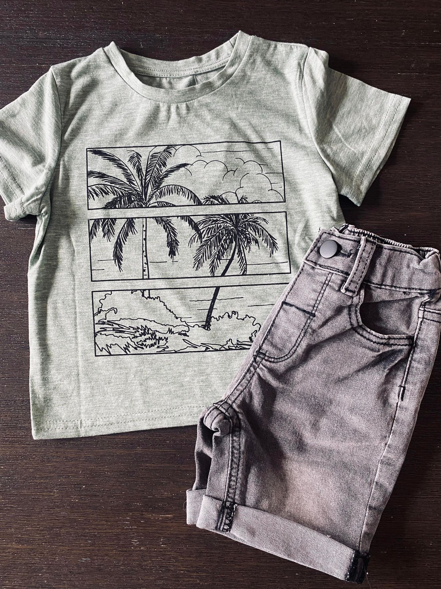 Boys Washed Rolled Hem Gray Shorts