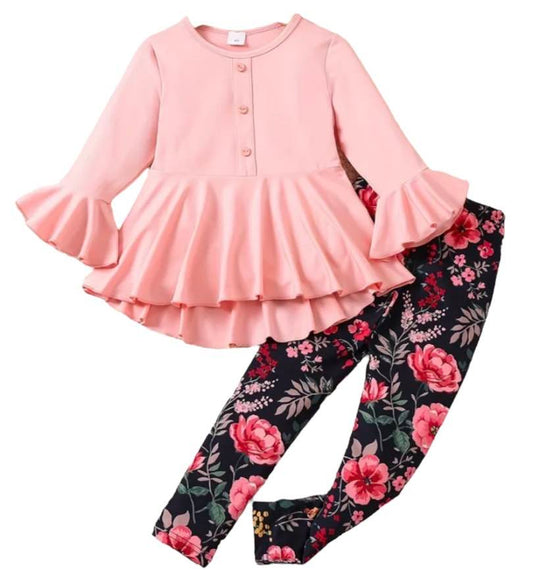 Floral Pant Ruffle Bell Sleeve Set