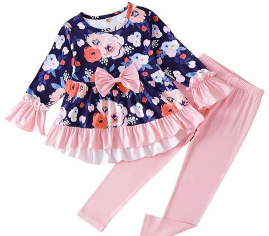 Floral Pink Ruffle Trim Set