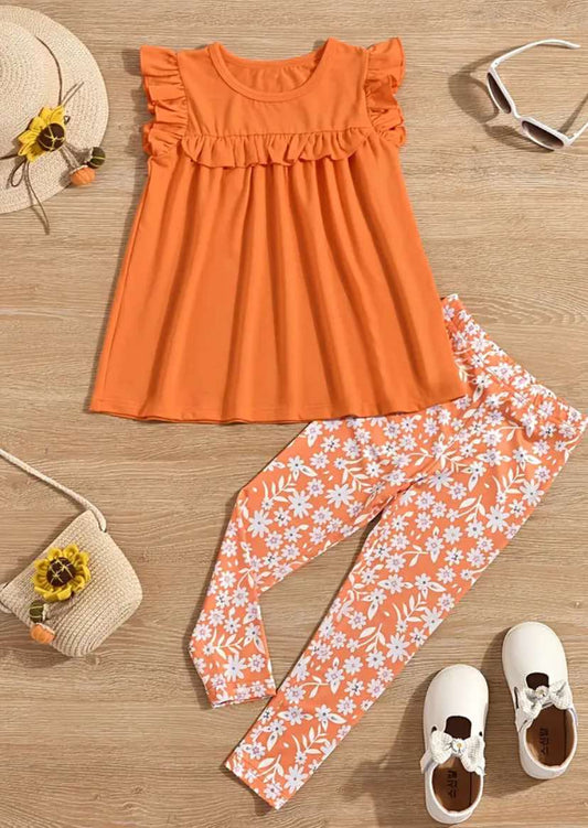 Orange Ruffle Sleeve Set