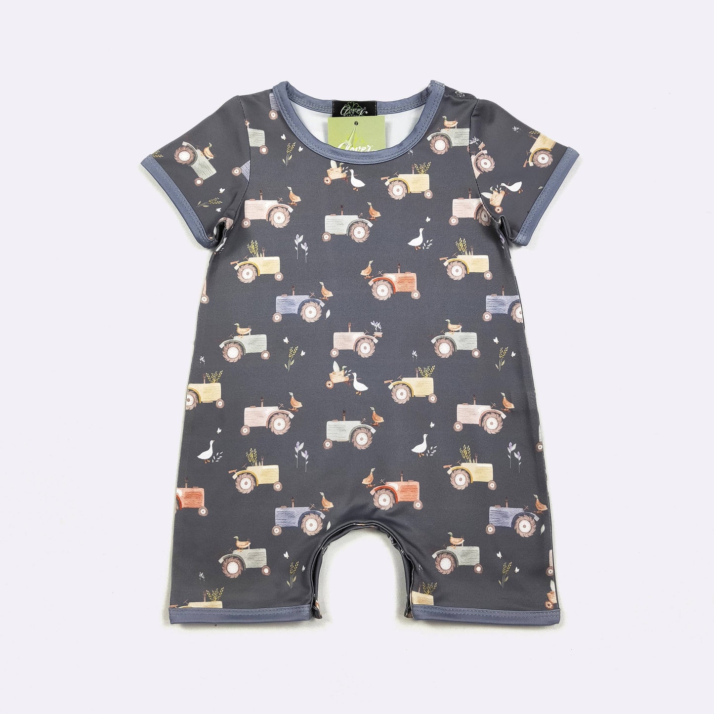 Navy Tractor Boy Romper
