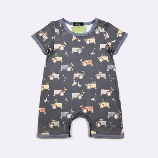 Navy Tractor Boy Romper