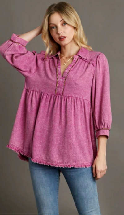 UMGEE - Linen Baby Doll Collared Top