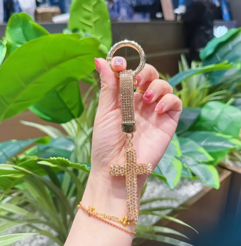 Rhinestone Cross Keychain