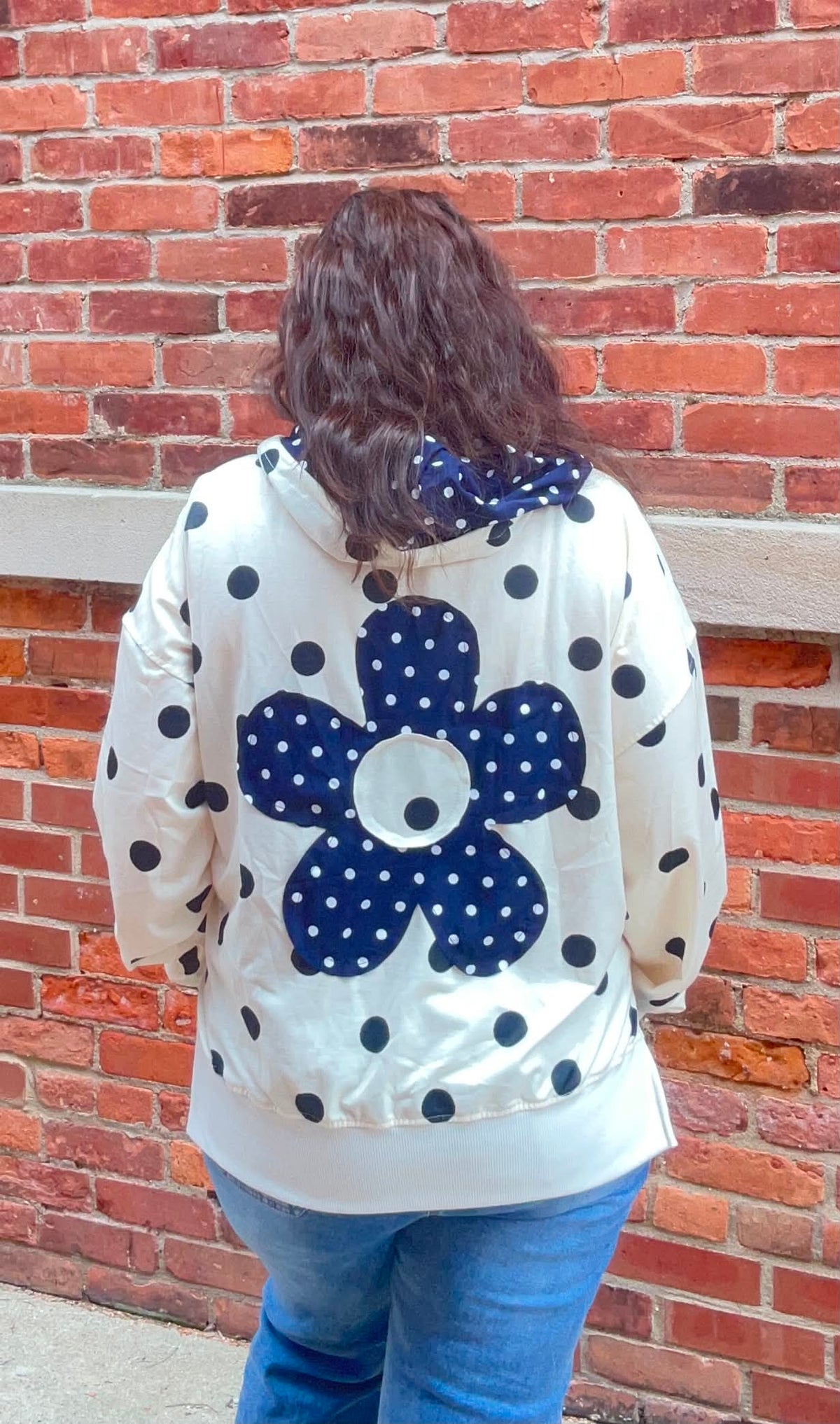 Light Weight Navy Polka Dot Hoodie
