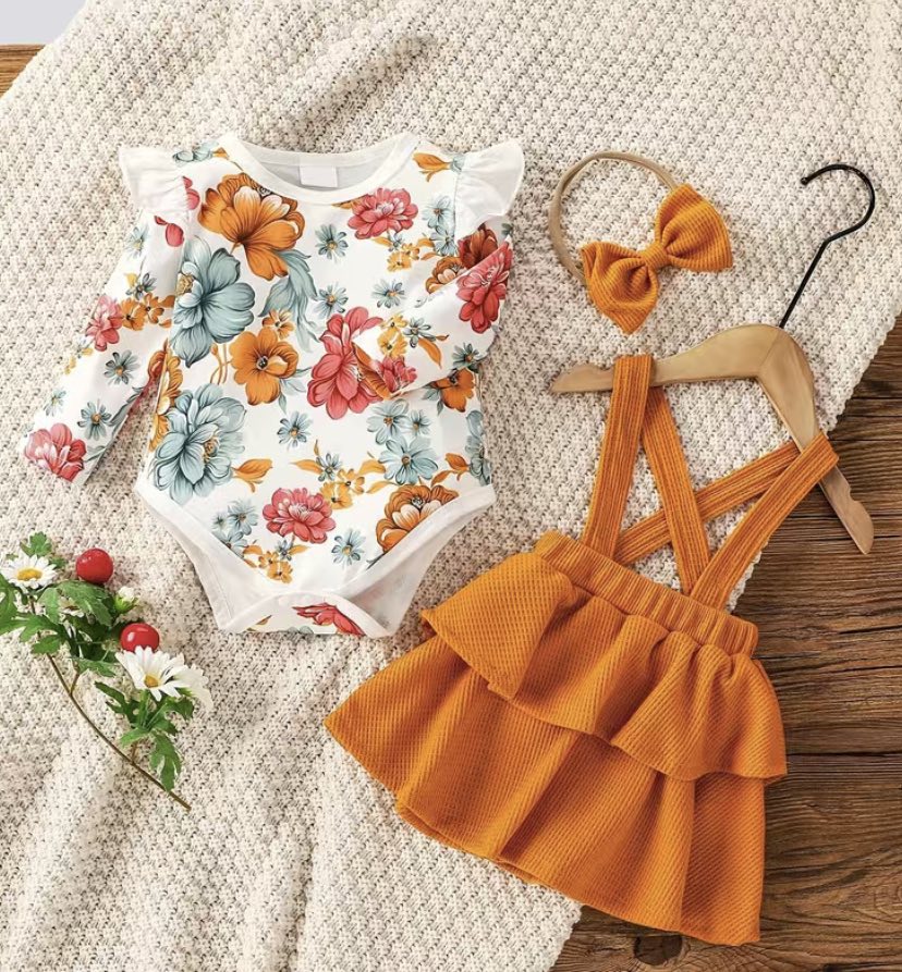 Floral With Mustard Skirt With Bow