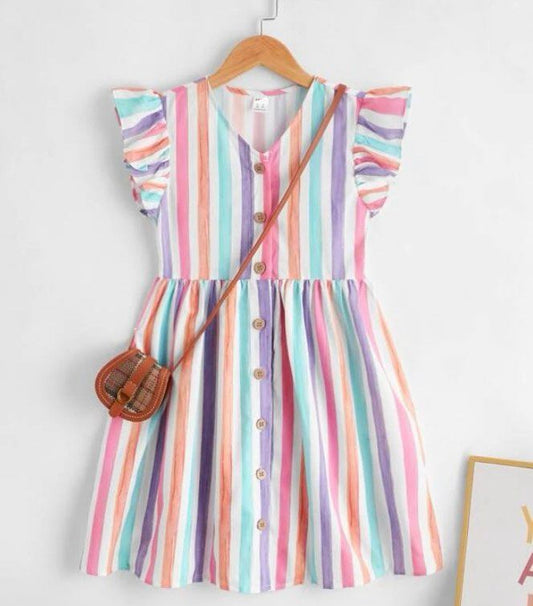 Striped Ruffle Trim Spring Dress