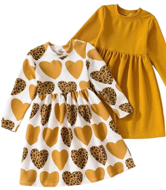 Textured Mustard and Hearts Dress