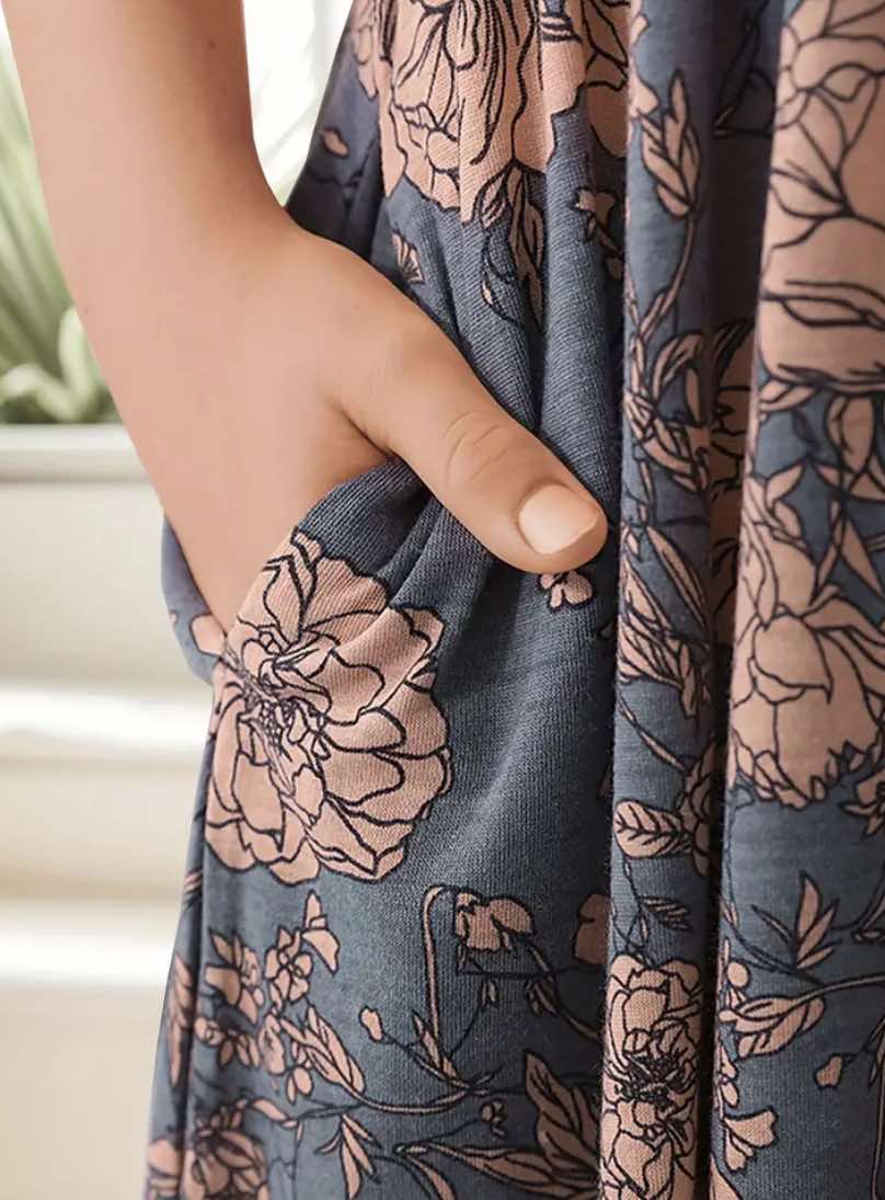 Gray Floral Print Dress