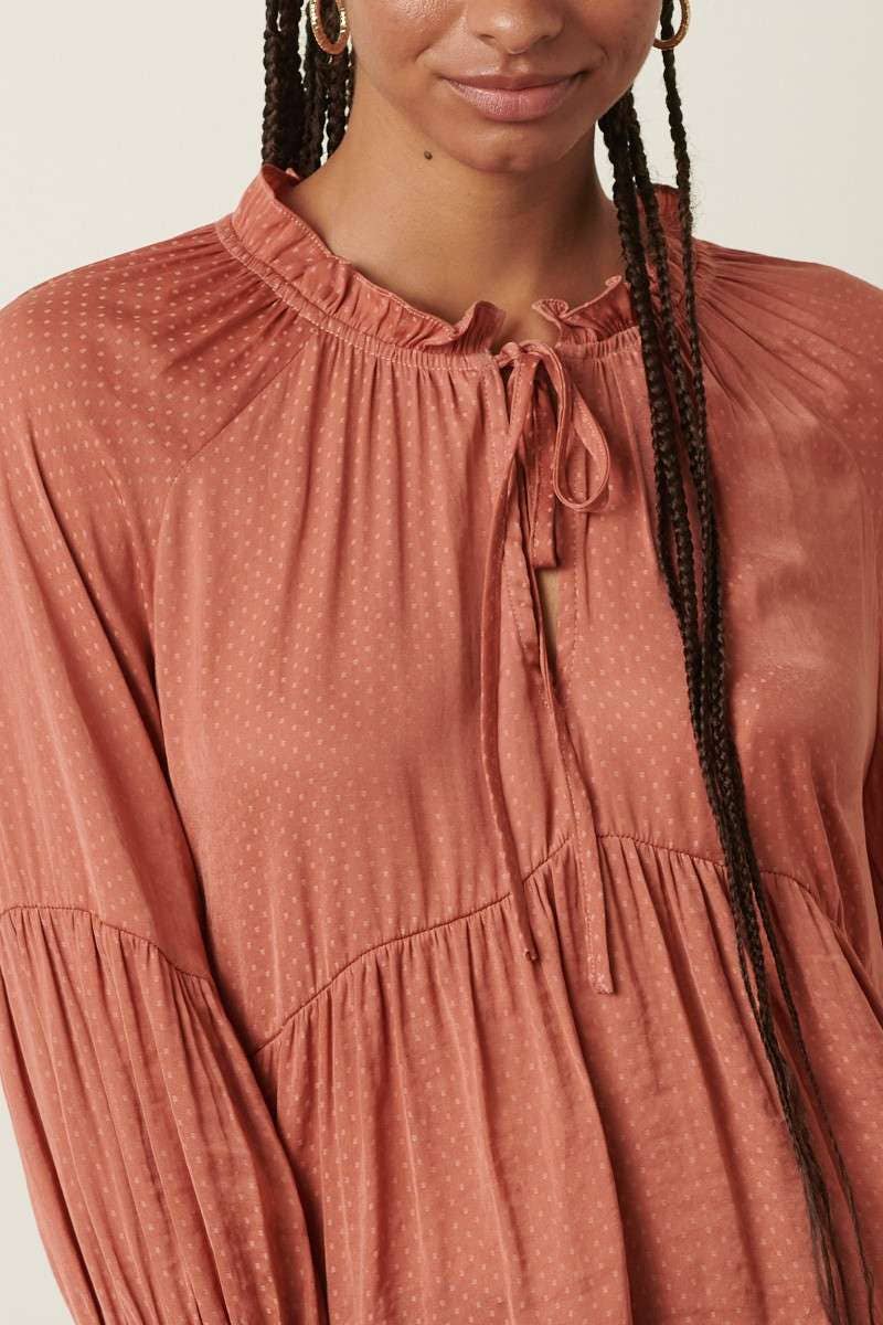 RUFFLE TIE FRONT BABYDOLL BLOUSE