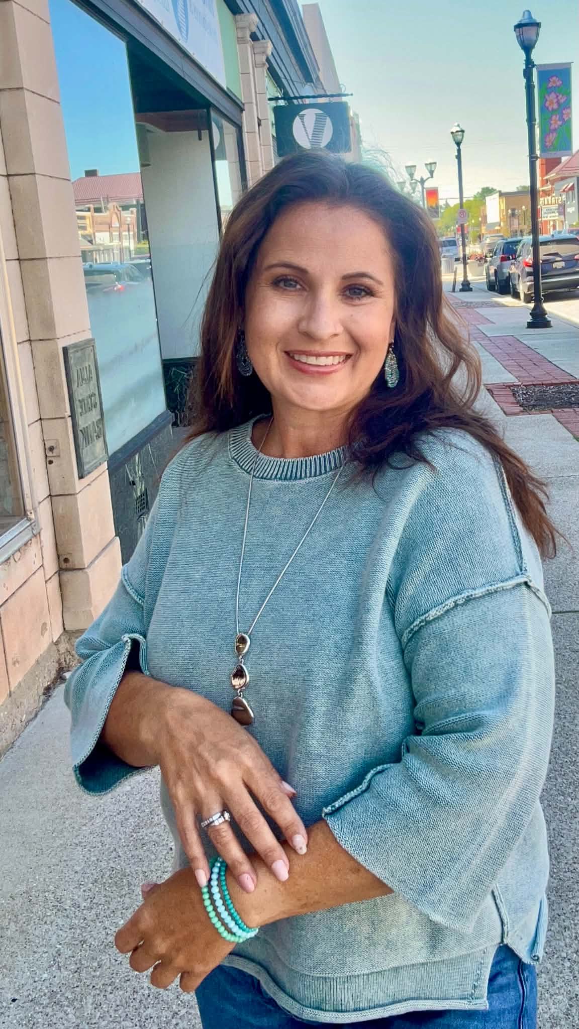 Washed 3/4 Sleeve Boxy Sweater