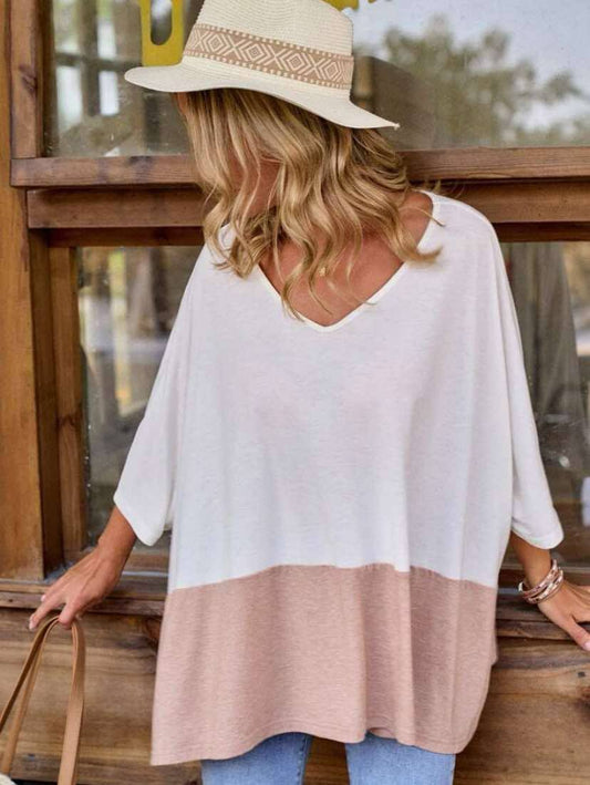 Color Block V-Neck Batwing