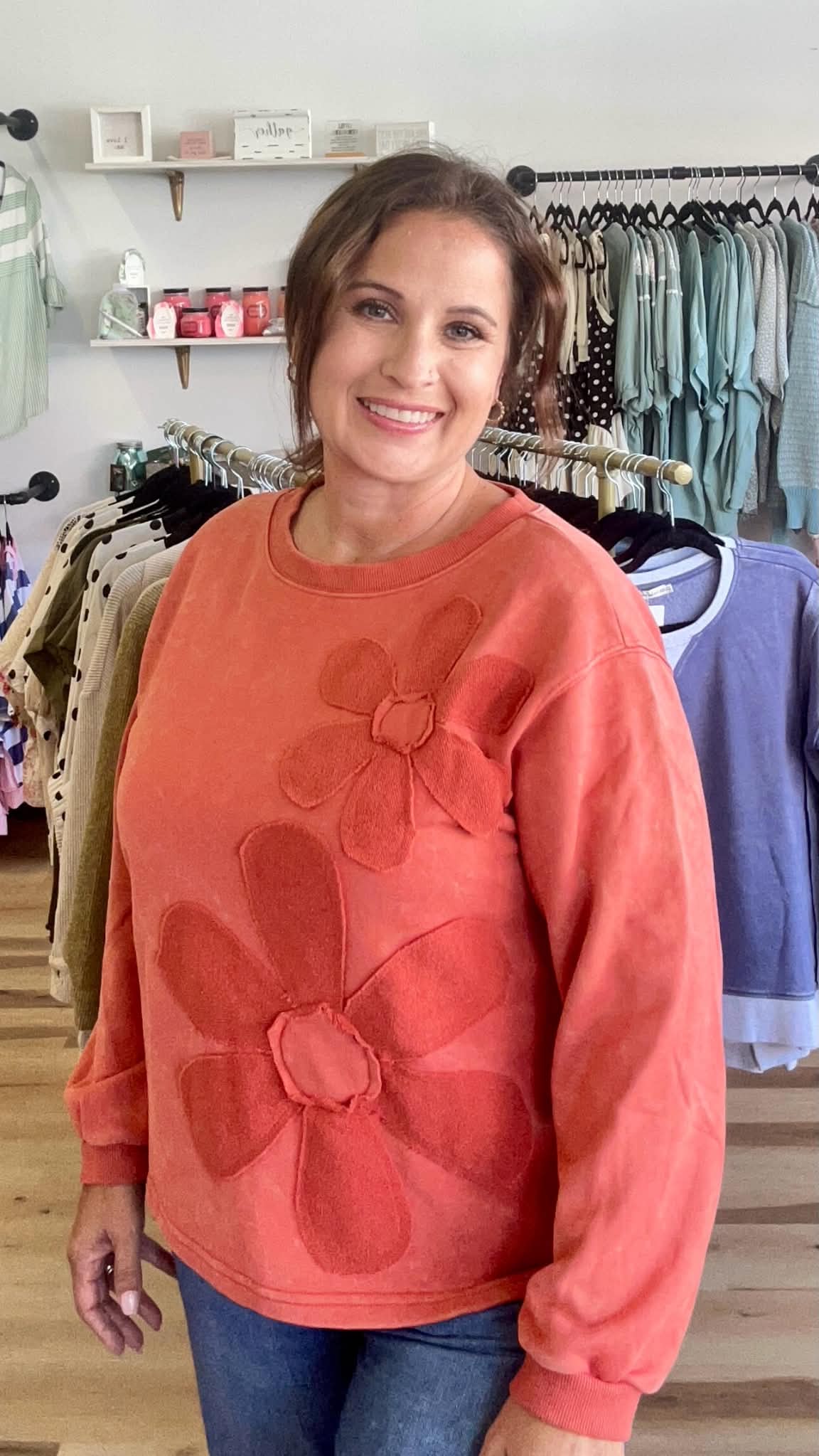 HT20054 Oversized Floral Stitch Sweatshirt