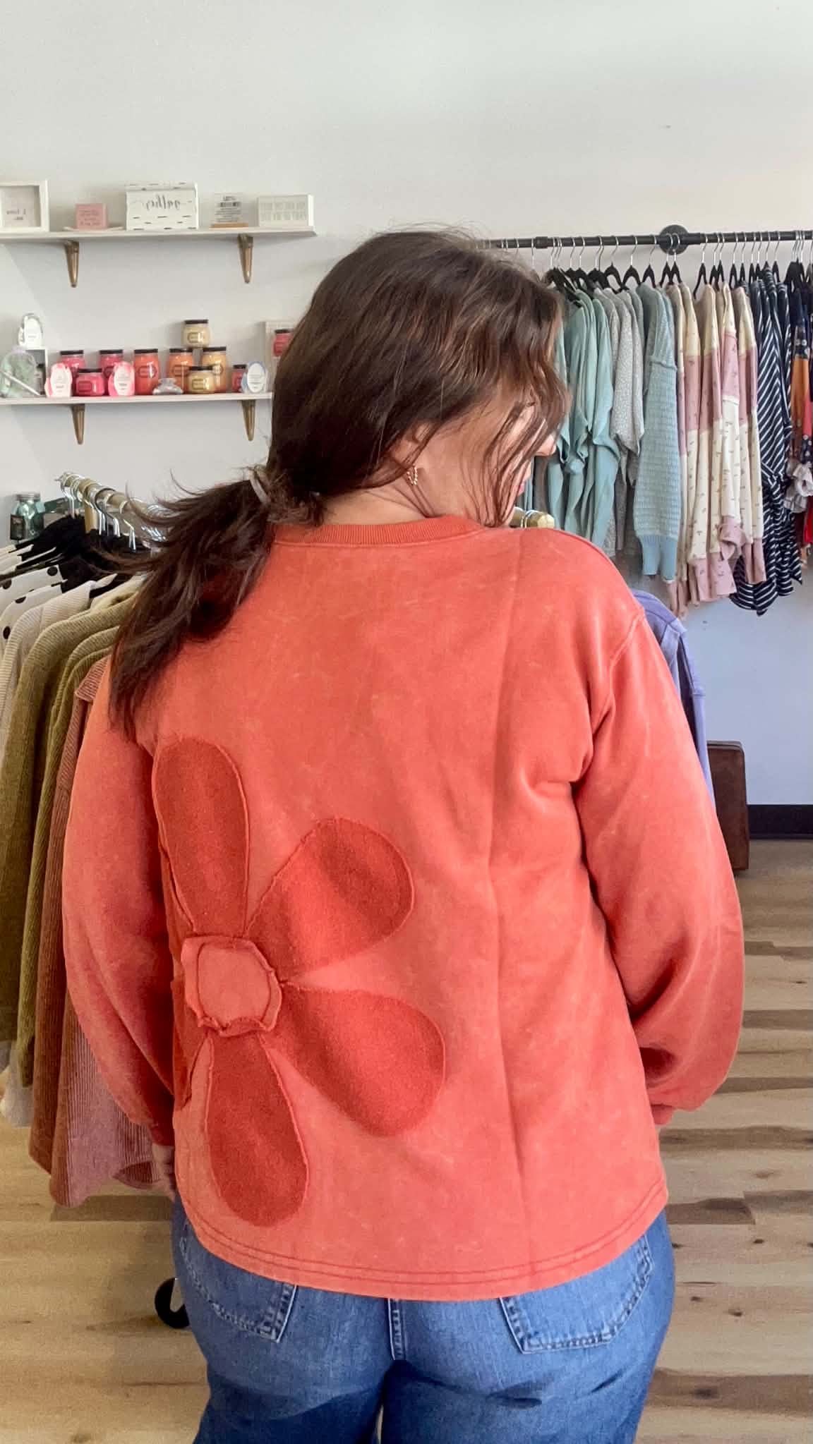 HT20054 Oversized Floral Stitch Sweatshirt