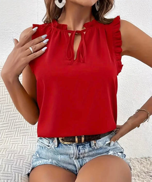 Red Ruffle Sleeve Top