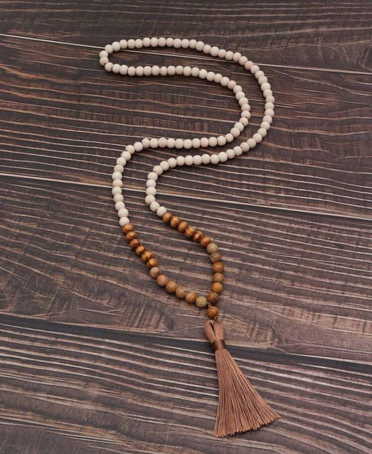 Bead Tassel Wood Necklace