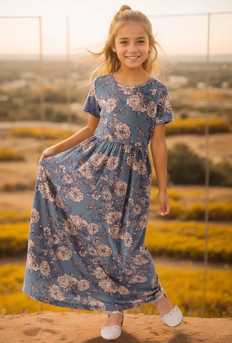 Gray Floral Print Dress