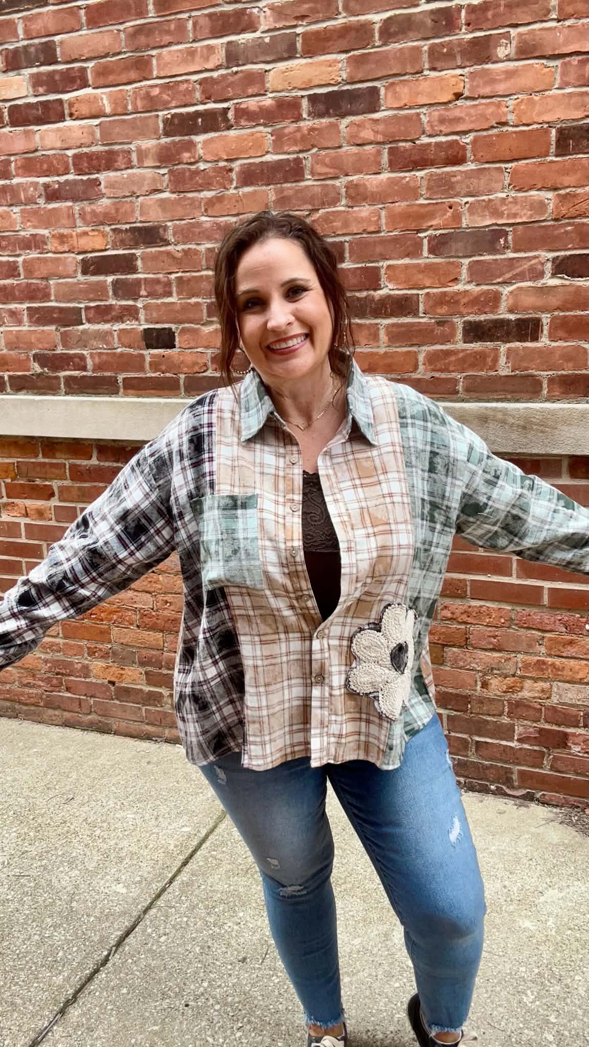 Vintage patchwork plaid shirt jacket