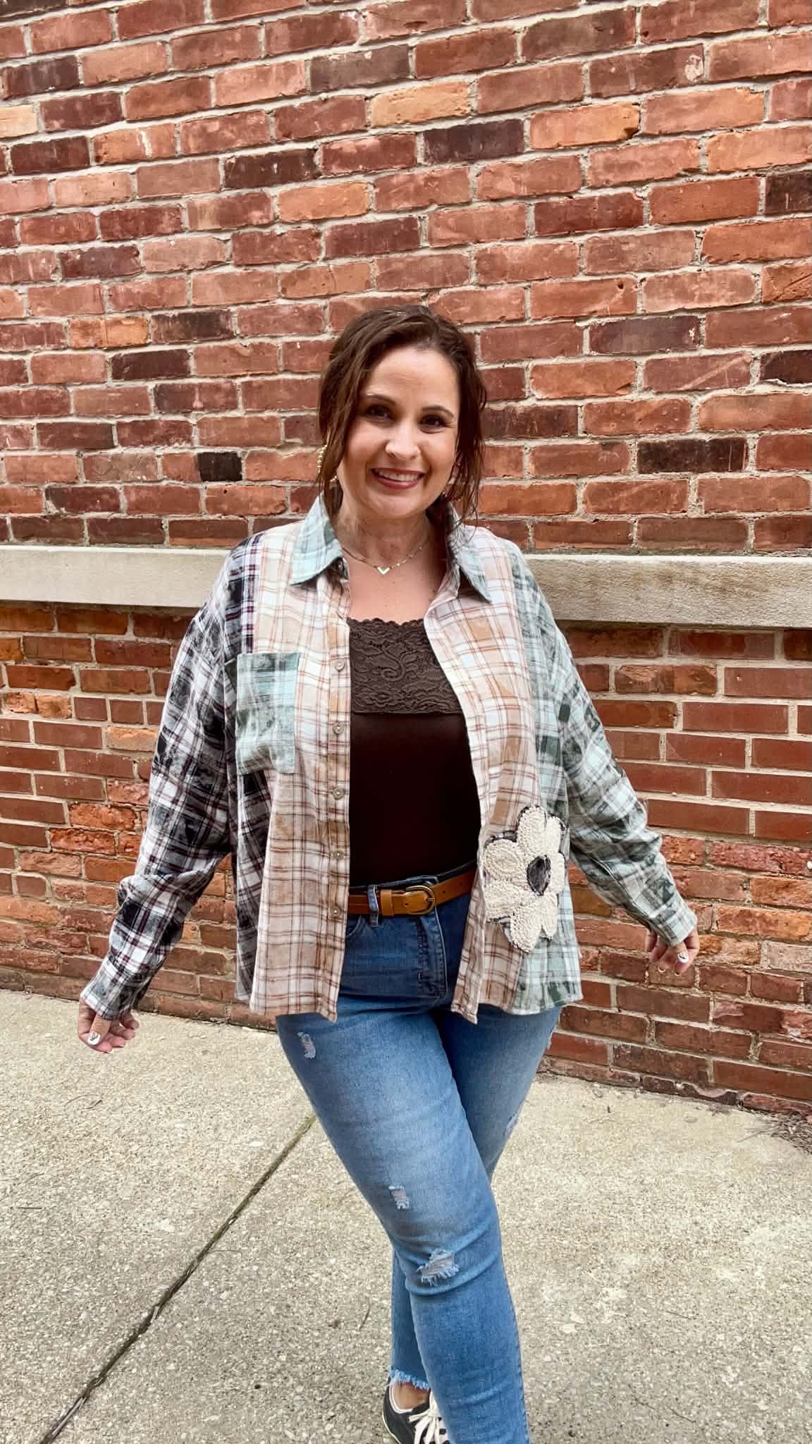 Vintage patchwork plaid shirt jacket