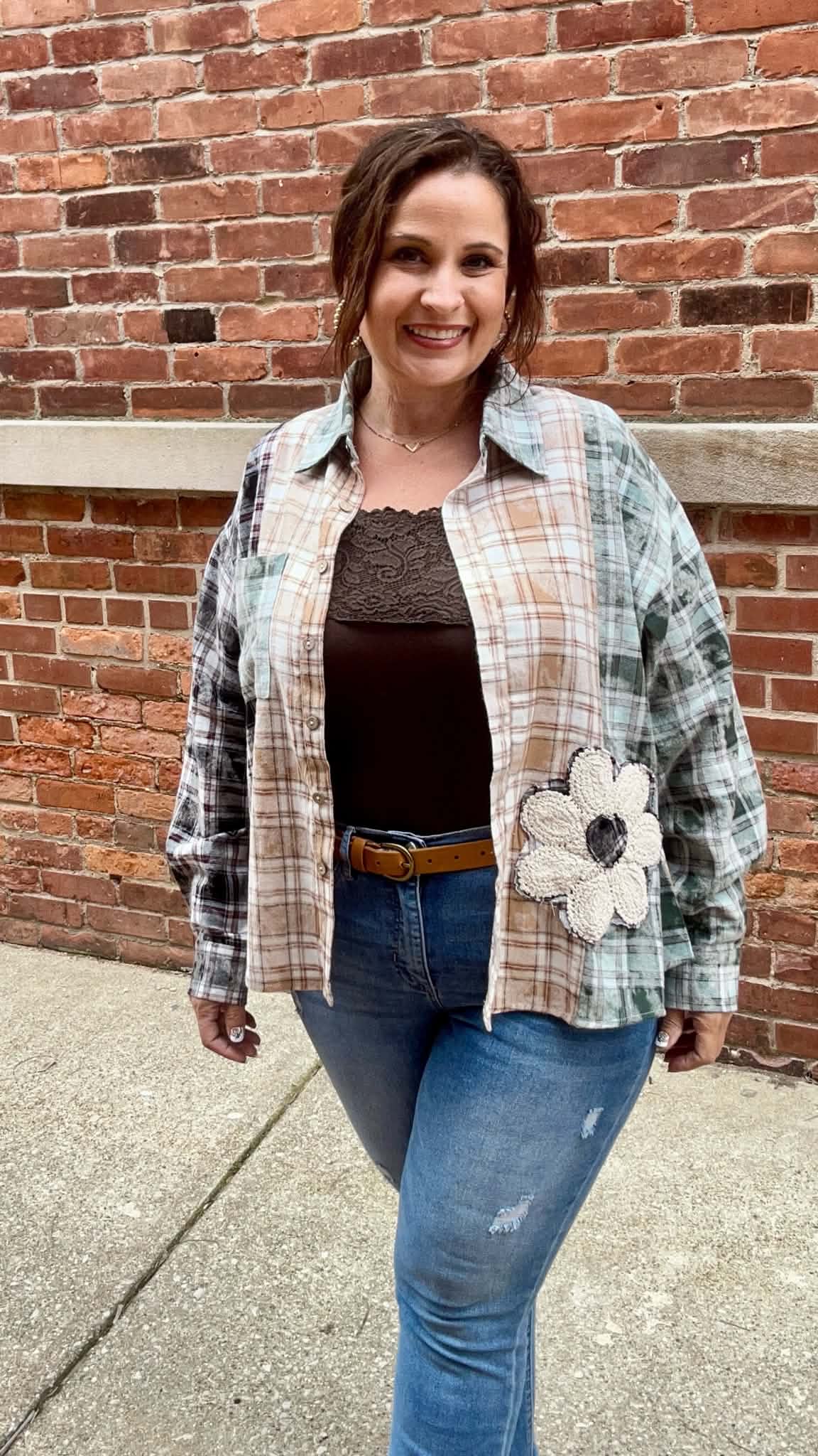 Vintage patchwork plaid shirt jacket