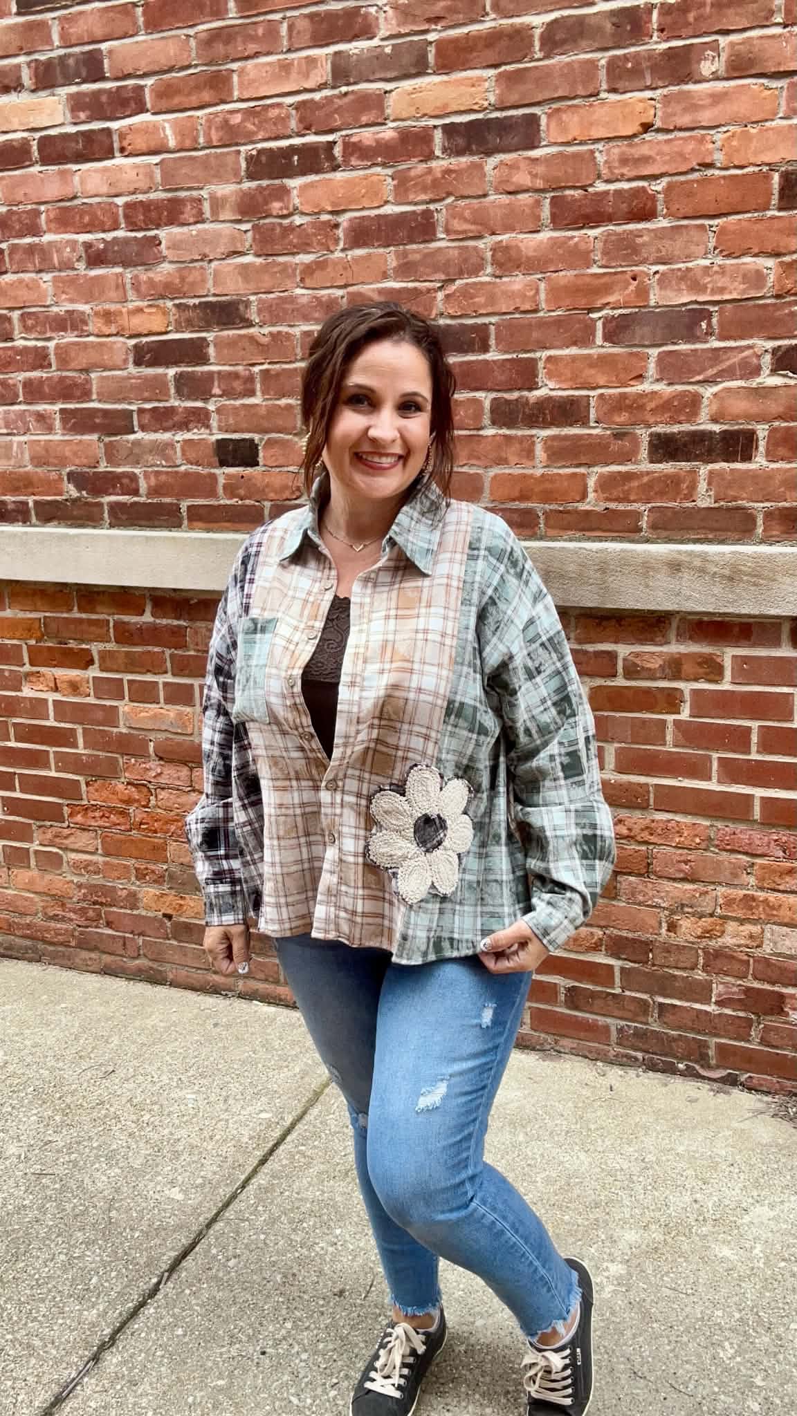 Vintage patchwork plaid shirt jacket