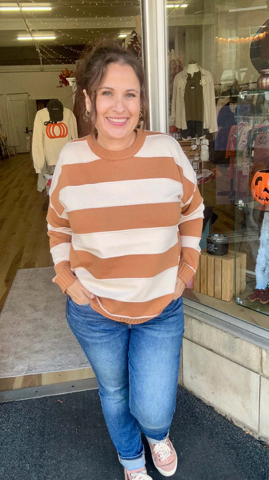 Knit Sweater Striped Crew Neck Long Sleeve Pullover